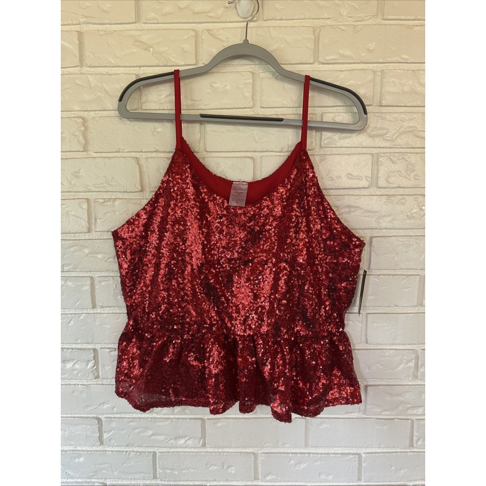 No Boundaries NWT 2XL Red Sequence Cami Top Shirt Strapless Cocktail Party